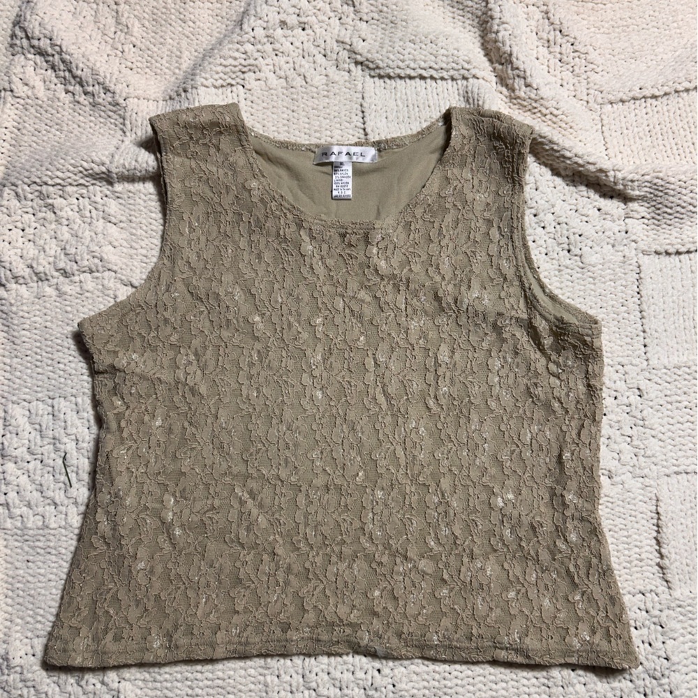 Vintage Rafael Khaki Lace Tank Top